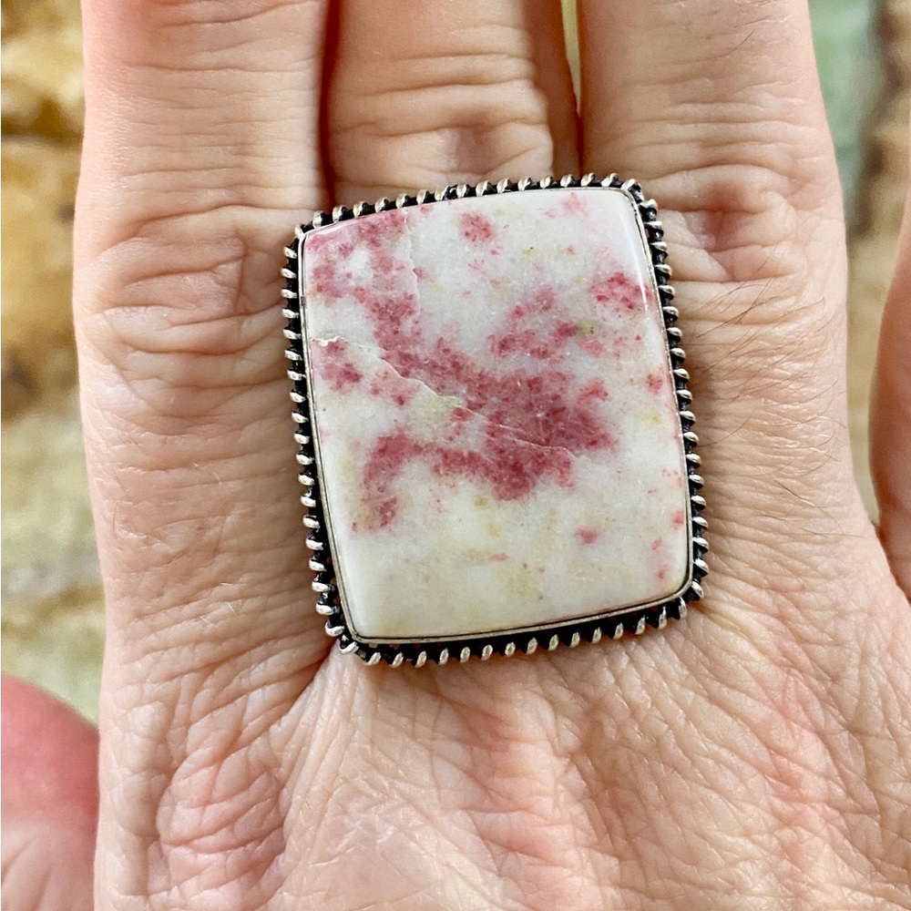 Gemstone Statement Ring, Natural Cinnabar, .925 S… - image 2